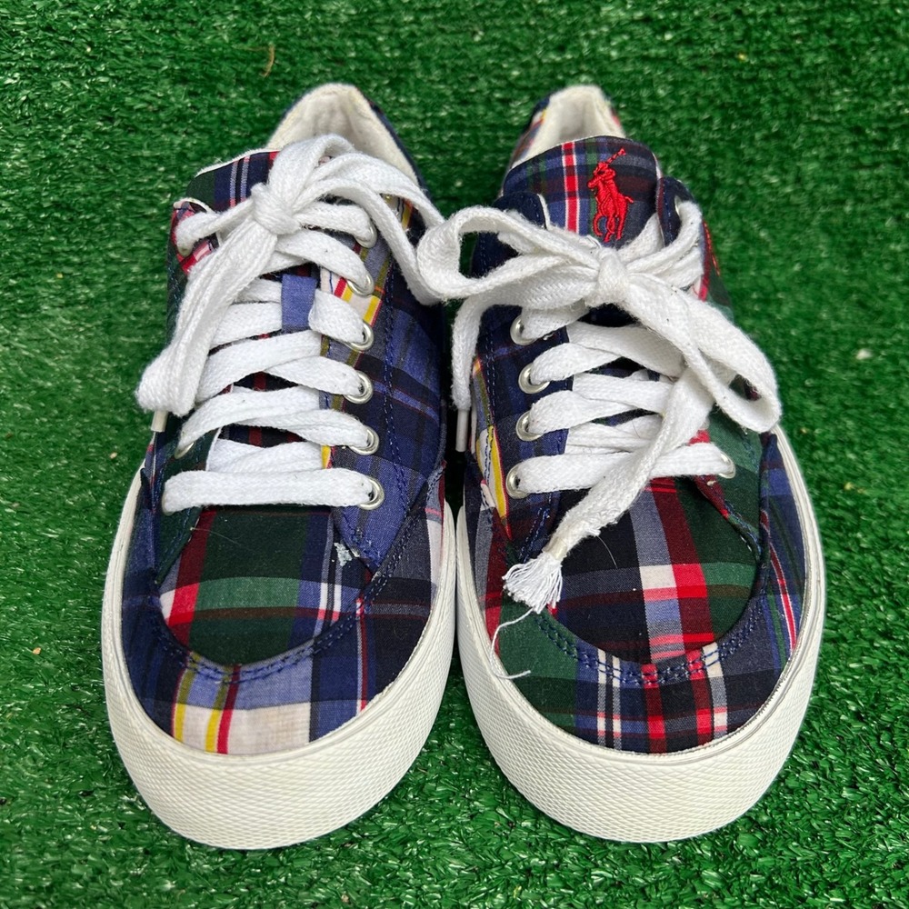 Polo Ralph Lauren Madras Plaid Low Top Sneakers Multi Color 8.5B 804096397